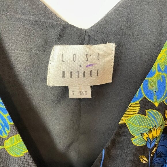 Lost + Wander Pisces Floral Mini Spaghetti Wrap Dress Blue S V-neck Pleated - Picture 3 of 10